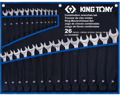 Набор комбинированных ключей KING TONY 6-32 мм в чехле из теторона, 26 предметов 12D26MRN
