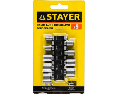 Набор насадок STAYER MASTER биты с торцевой головкой, в держателе, 9 предметов 26089-H9