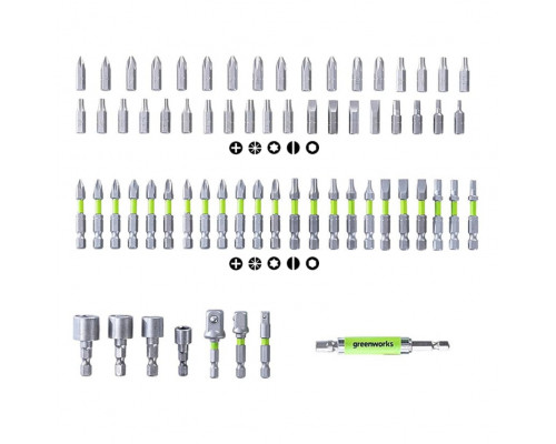 Набор бит и головок GREENWORKS 2 944 407 в кейсе, 70 шт. 2944407