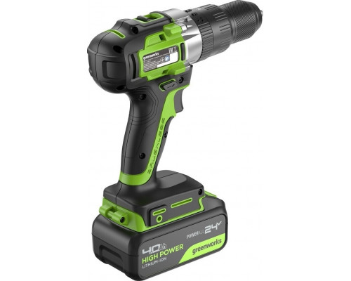 Дрель-шуруповерт аккумуляторная GREENWORKS GD24DD60 ударная, 24V, АКБ 4Ач и ЗУ 3704107CUB