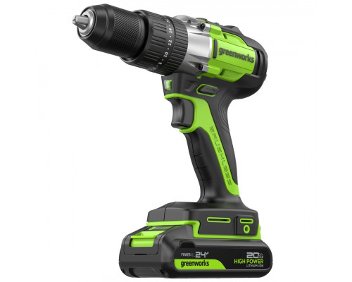 Дрель-шуруповерт аккумуляторная GREENWORKS GD24DD60 ударная, 24V, 2 АКБ 2Ач и ЗУ 3704107CUC