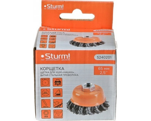 Щетка для УШМ Sturm 5 240 201 чашка м14, d65мм, витая стальная проволока 5240201