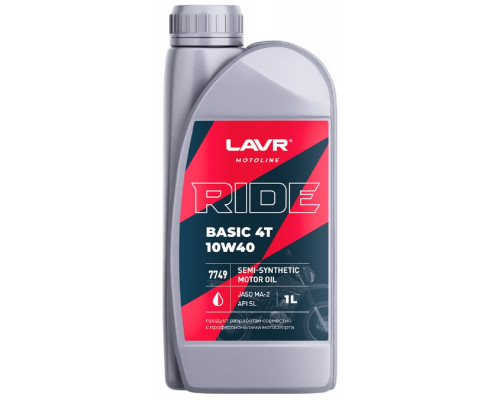 Масло для мотоциклов LAVR MOTO RIDE BASIC 4T 10W40 SL, 1 л Ln7749