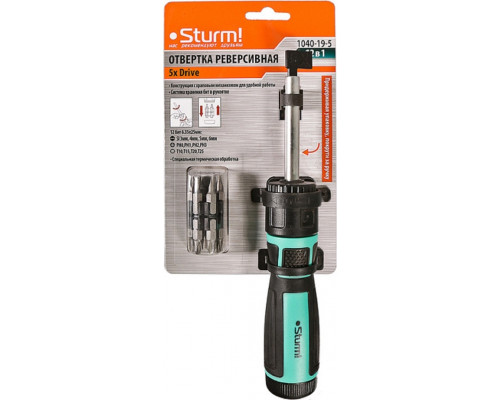 Отвертка с битами Sturm 1040-19-5 реверсивная 5x drive