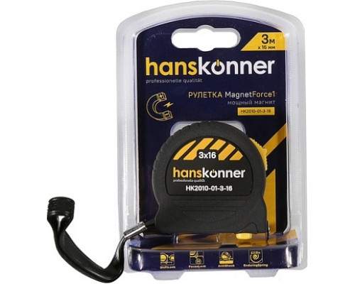Рулетка HANSKONNER HK2010-01-3-16 с противоударным корпусом softtouch