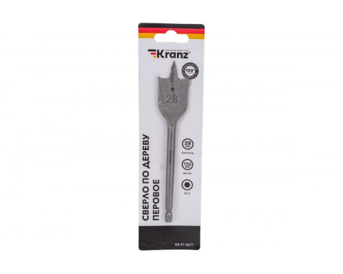 Сверло по дереву Kranz 28х152 мм шестигр. хвост. KR-91-0671