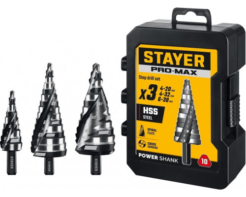 Набор сверл по металлу STAYER Pro-Max 4-38мм, 3 шт. ступенчатых 29661-4-38-H3