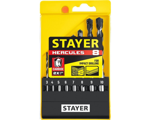 Набор сверл по бетону STAYER PROFESSIONAL ударные 8 шт (3, 4, 5, 6, 7, 8, 9, 10мм) 2915-H8_z01