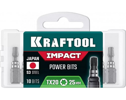 Бита для заворачивания KRAFTOOL Impact TX 20 ударная 25 мм, 10 шт. 26195-20-25-S10