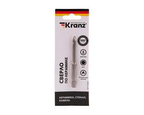 Сверло по стеклу и керамике Kranz KR-91-0642 6 мм, 2 грани