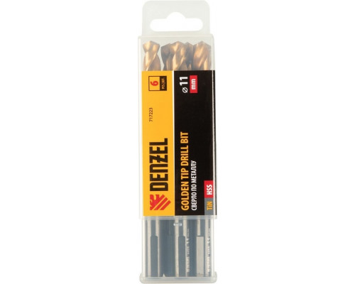 Сверло по металлу Denzel HSS-Tin, Golden Tip 11 мм, 6 шт 717223