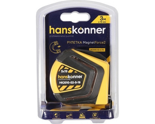 Рулетка HANSKONNER HK2010-02-3-19 противоударная с обрезиненным корпусом и магнитом