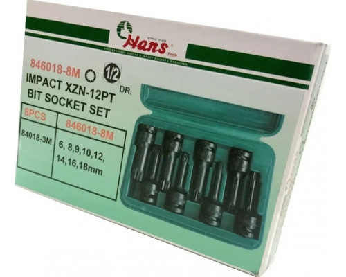Набор ударных головок 1/2" HANS 846018-8M XZN М6-М18, 8 предметов