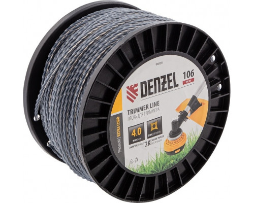 Леска триммерная Denzel EXTRA CORD витой квадрат 4,0 мм х 106 м на DIN катушке 96826