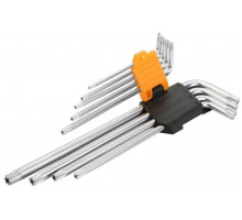 Набор ключей TORX TOLSEN TT20057 Г-образных T10H-T50H, длинные, с отверстием, 9 пр.