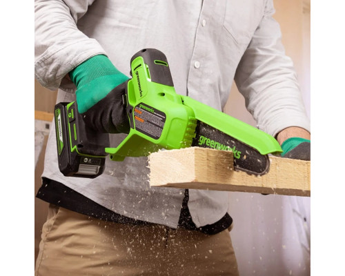 Пила цепная аккумуляторная GREENWORKS GD24CSMNX 24V, мини, 15см, б/щ, АКБ 2Ач и ЗУ 2008707UA