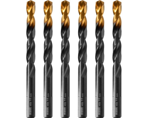 Сверло по металлу Denzel HSS-Tin, Golden Tip 11 мм, 6 шт 717223