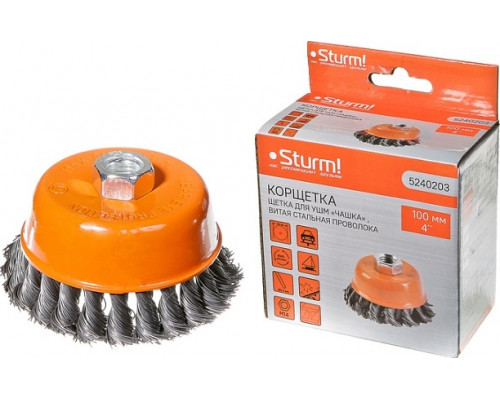 Щетка для УШМ Sturm 5 240 203 чашка м14, d100мм, витая стальная проволока 5240203