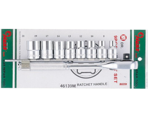 Набор головок 1/2" HANS 46139, 6-гранных, с трещоткой
