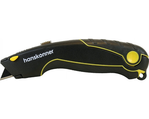 Нож строительный HANSKONNER HK1076-01-P2 с трапециевидным лезвием, 4 запасных лезвия, SK2, рукоятка TPR