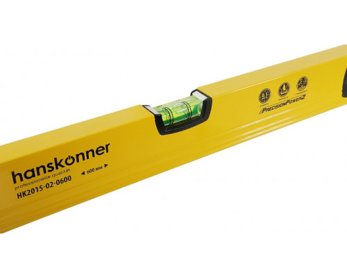 Уровень строительный HANSKONNER HK2015-02-0600 алюминиевый 600 мм, усиленный, 3 колбы, фрезерованный, двойной обзор