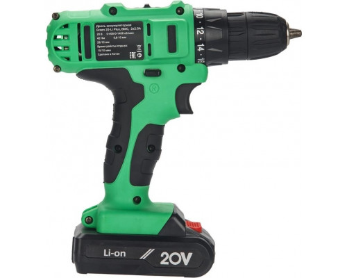 Дрель-шуруповерт аккумуляторная ZITREK Green 20-Li Plus 20В, 2х2.0Ач 083-1115