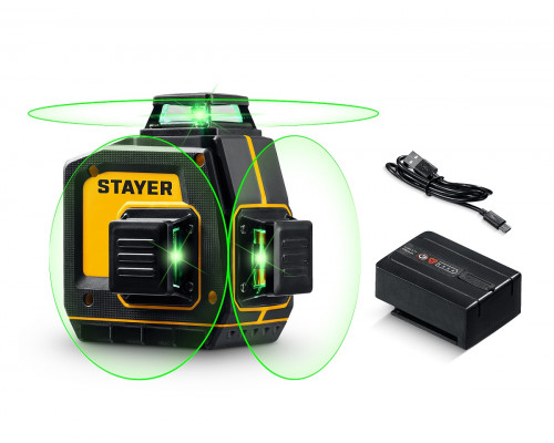 Лазерный уровень STAYER SL-3D 50 м, точность ±0,5 мм/м, зеленый луч, 34963