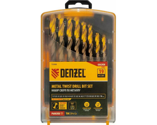 Набор сверл по металлу Denzel 723008 1-10 мм, 19 шт.