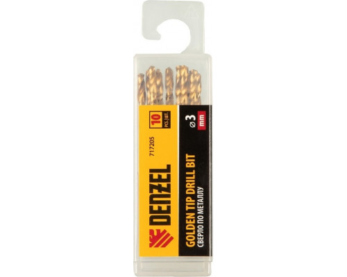 Сверло по металлу Denzel HSS-Tin, Golden Tip 3 мм, 10 шт 717205