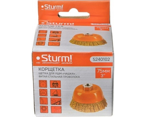 Щетка для УШМ Sturm 5 240 102 чашка м14, d75мм, латунированная волнистая пров. 5240102