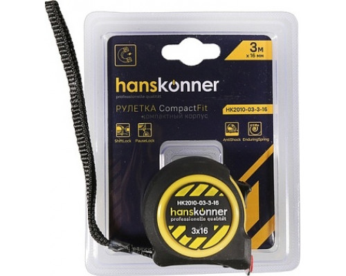 Рулетка HANSKONNER HK2010-03-3-16 с мощным магнитом
