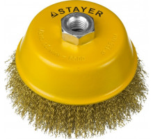 Щетка для УШМ STAYER PROFESSIONAL чашечная витая стальная латунированная проволока 0 35125-125