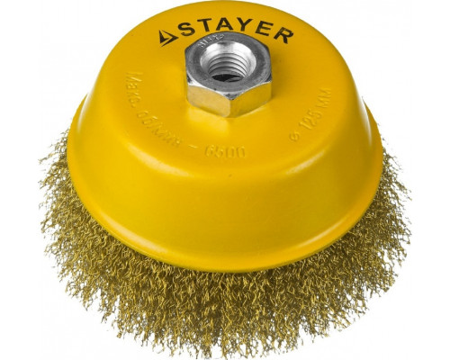 Щетка для УШМ STAYER PROFESSIONAL чашечная витая стальная латунированная проволока 0 35125-125