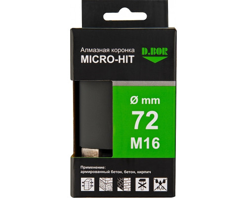 Алмазная коронка для сухого сверления D.BOR MICRO-HIT, 72х62/70 М16 для подрозетника D-LD-DH-0072-016