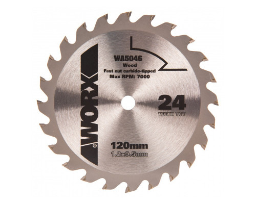 Пильный диск по дереву Worx WA5046 24T TCT твердосплавный 120х1,2х9,5 мм WA5046