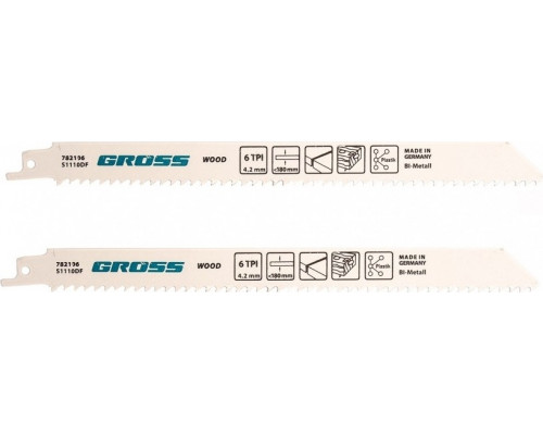 Полотна для сабельных пил GROSS 782106 по дереву, 210x4,2 мм, 2 шт.