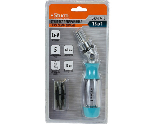 Отвертка с битами Sturm 1040-19-13 реверсивная 5 положений раб. части 13 в 1