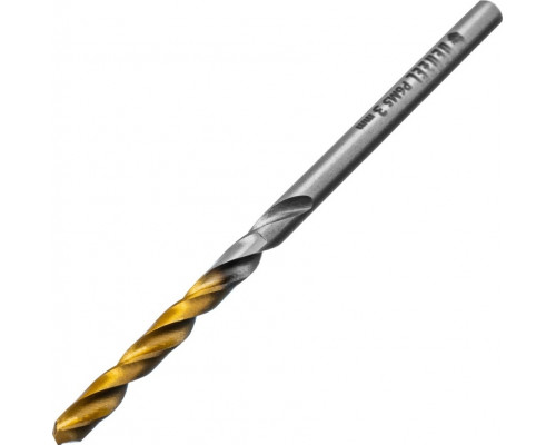 Сверло по металлу DENZEL Р6М5, Golden Tip спиральное 3x60мм, 2шт 718225