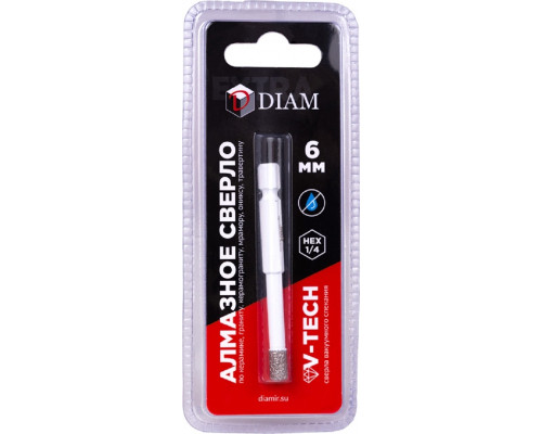 Сверло алмазное DIAM 6x35x1/4 HEX-E Extra Line V-TECH (в спекание) 320325