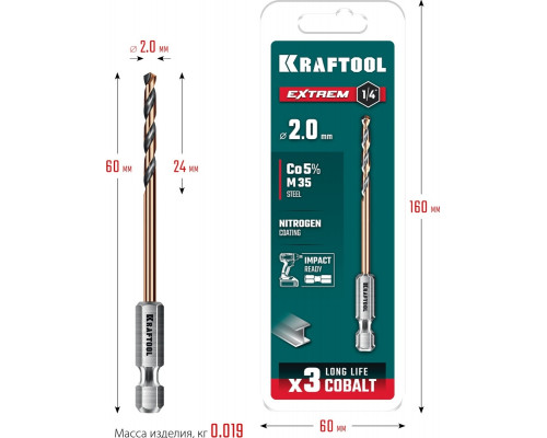 Сверло по металлу KRAFTOOL НЕХ-1/4