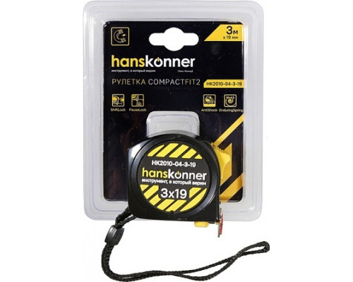 Рулетка HANSKONNER HK2010-04-3-19 3x19 м, 2 стопа, мощный магнит