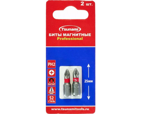 Бита для заворачивания TSUNAMI PH2 25 мм Professional 2 шт T26020010PH2025