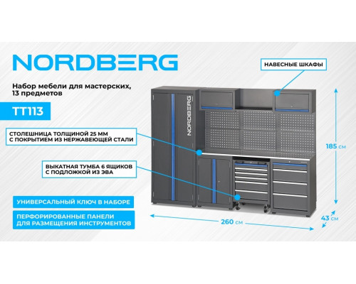 Набор мебели для мастерских NORDBERG TT113 — комплект из 13 предметов