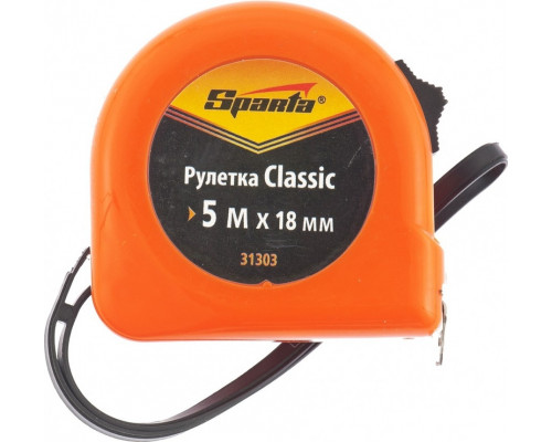 Рулетка Sparta Classic, 5 мх18 мм пластиковый корпус// 31303