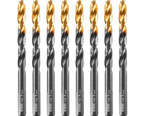 Сверло по металлу Denzel HSS-Tin, Golden Tip 9 мм, 8 шт 717221