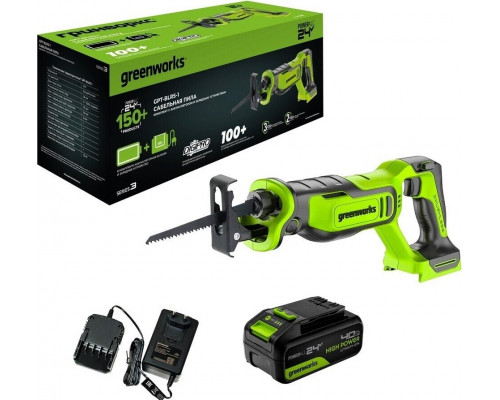 Пила сабельная аккумуляторная GREENWORKS GPT-BLRS-1 24V, АКБ 4Ач и ЗУ 1200607CUB