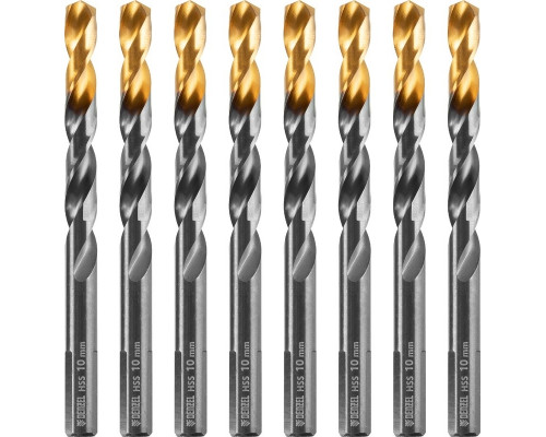 Сверло по металлу Denzel HSS-Tin, Golden Tip 10 мм, 8 шт 717222