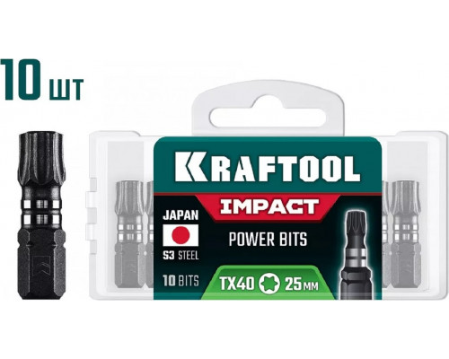 Бита для заворачивания KRAFTOOL Impact TX 40, 25 мм, 10 шт, ударная 26195-40-25-S10