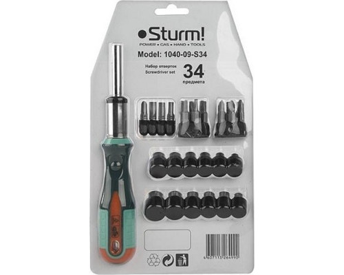 Отвертка с битами Sturm 1040-09-S34 34 пред., магнит. након., 58 hrc