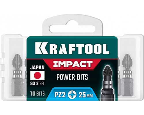 Бита для заворачивания KRAFTOOL Impact PZ 2 ударная 25 мм, 10 шт. 26193-2-25-S10